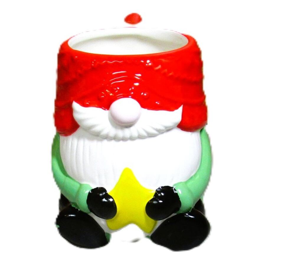 Festive Gnome Mug Red and Green Holiday Ceramic Cup Cocoa Coffee Egg Nogg Tea